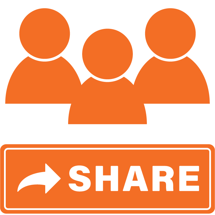three people with a share button